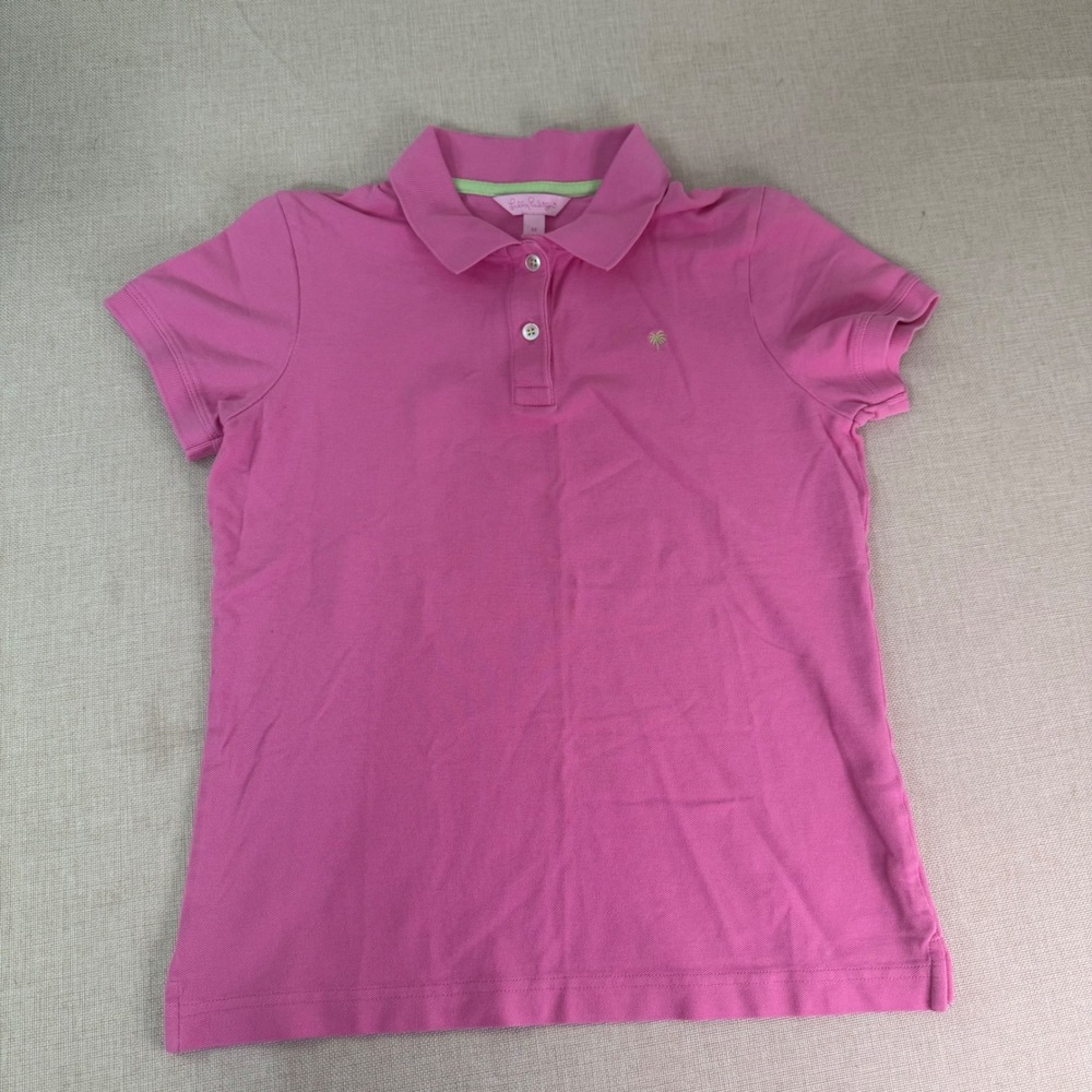 Lilly Pulitzer Womens Pink Pima Cotton Palm Tree Logo Polo Shirt Size M